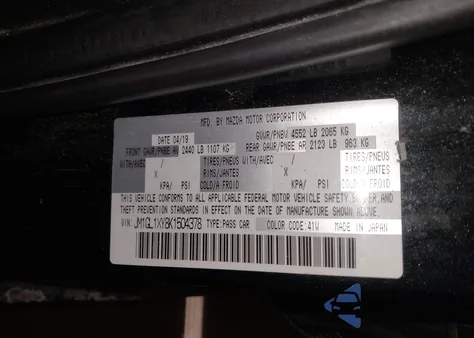 2019 Mazda Mazda6 Signature z USA, uszkodzony, nr VIN JM1GL1XY8K1504378